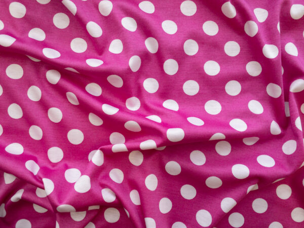 European Designer Deadstock - Cotton Jersey - Fuchsia Polka Dot