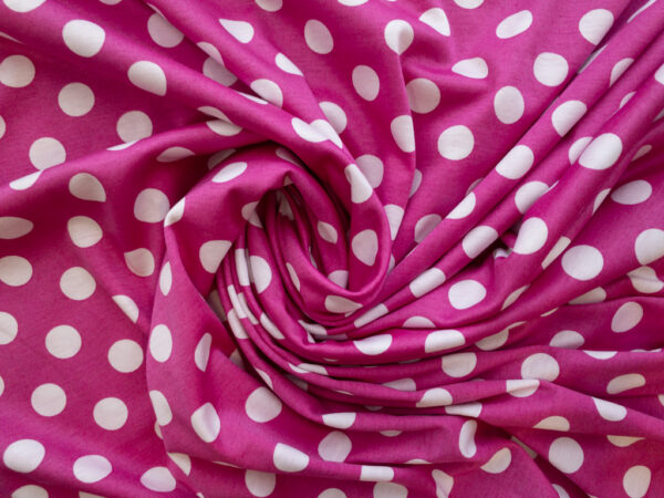 European Designer Deadstock - Cotton Jersey - Fuchsia Polka Dot