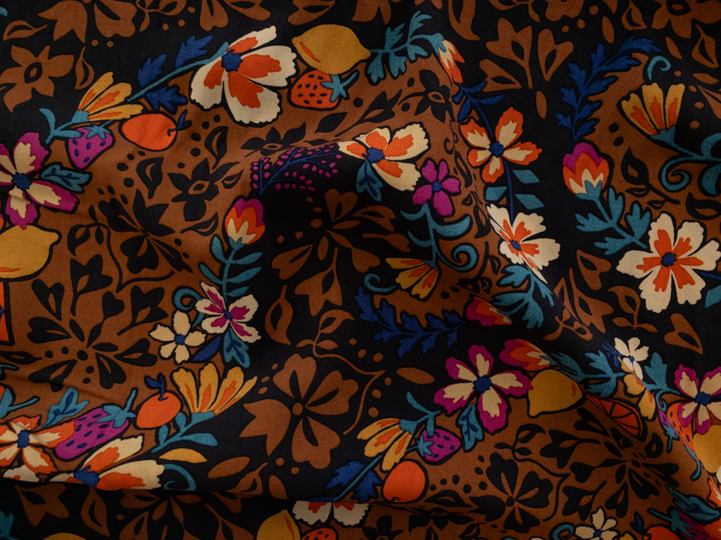 Rayon Voile Print - Fruits and Flowers - Brown/Multi - Stonemountain ...