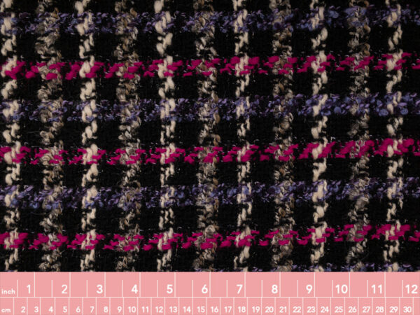 British Designer Deadstock - Wool Blend Boucle Coating - Plaid - Black/Fuchsia