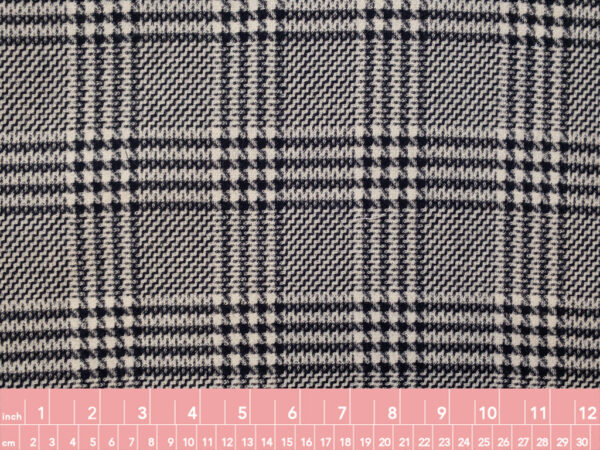 British Designer Deadstock - Wool Suiting - Layered Plaid - Navy/Cream