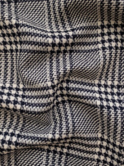 British Designer Deadstock - Wool Suiting - Layered Plaid - Navy/Cream