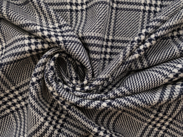 British Designer Deadstock - Wool Suiting - Layered Plaid - Navy/Cream