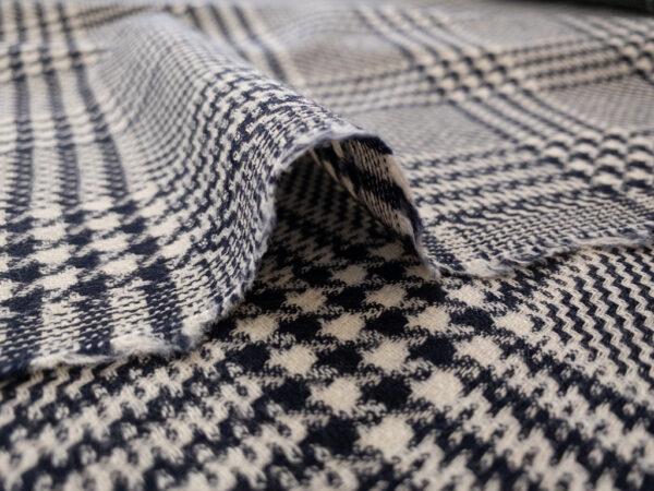 British Designer Deadstock - Wool Suiting - Layered Plaid - Navy/Cream