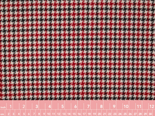 British Designer Deadstock - Wool/Polyester Suiting - Houndstooth - Red/Cream