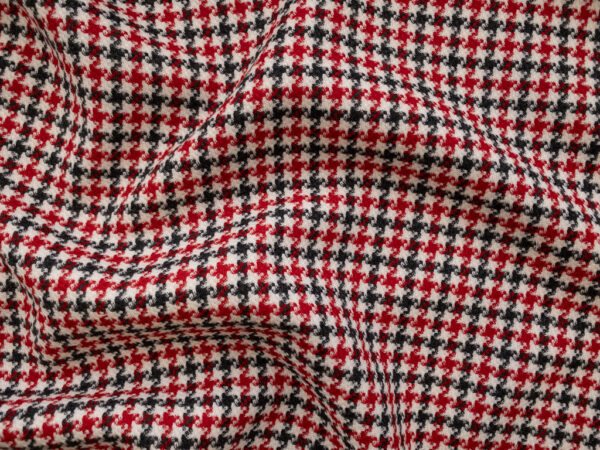 British Designer Deadstock - Wool/Polyester Suiting - Houndstooth - Red/Cream