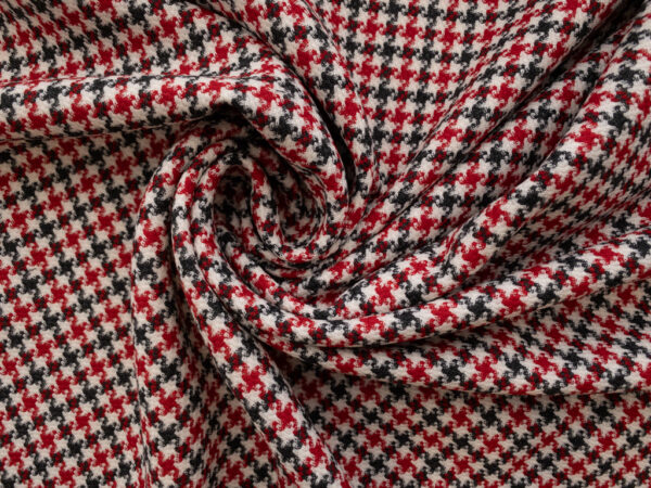 British Designer Deadstock - Wool/Polyester Suiting - Houndstooth - Red/Cream