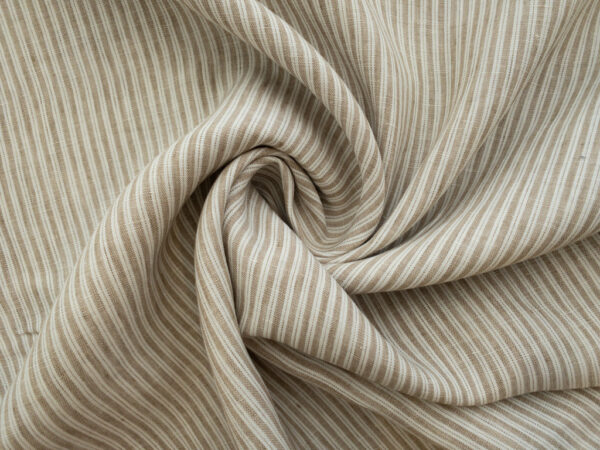 British Designer Deadstock - Yarn Dyed Linen - Double Stripes - Natural