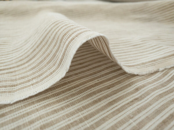 British Designer Deadstock - Yarn Dyed Linen - Double Stripes - Natural