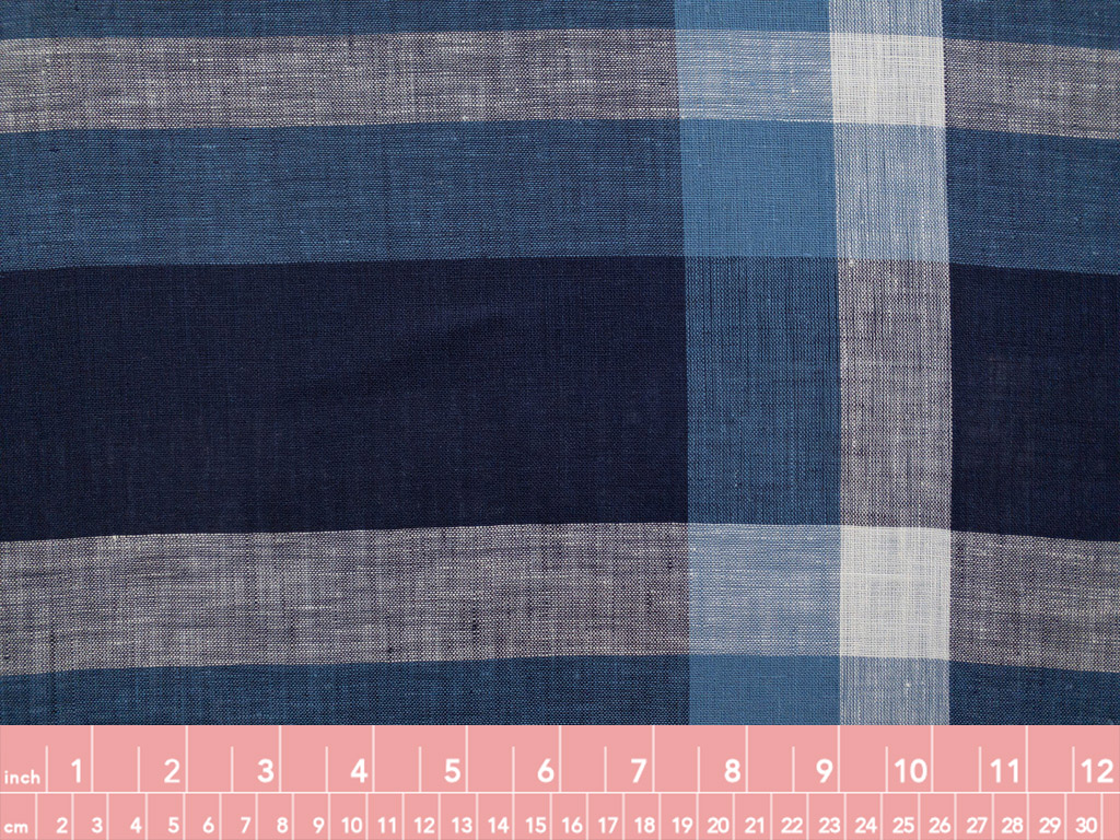 British Designer Deadstock - Yarn Dyed Linen - Tartan Plaid - Blue/Red -  Stonemountain & Daughter Fabrics