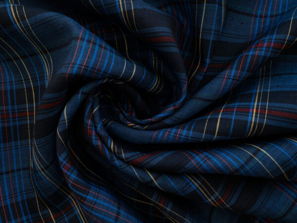 British Designer Deadstock - Yarn Dyed Viscose/Polyester Blend - Plaid - Navy/Red