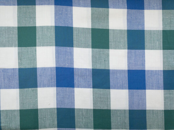 British Designer Deadstock - Yarn Dyed Linen Blend - Large Gingham - Green/Blue