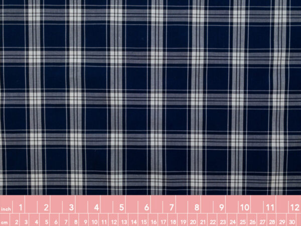 British Designer Deadstock - Yarn Dyed Cotton Shirting - Plaid - Navy/Cream