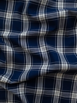 British Designer Deadstock - Yarn Dyed Cotton Shirting - Plaid - Navy/Cream