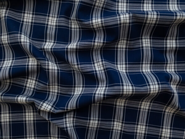 British Designer Deadstock - Yarn Dyed Cotton Shirting - Plaid - Navy/Cream