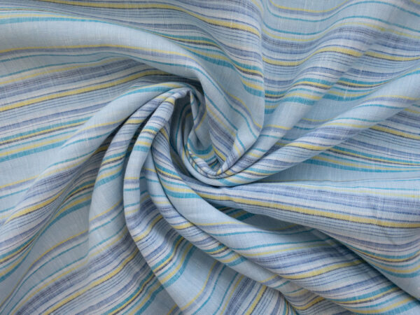 British Designer Deadstock - Yarn Dyed Linen/Viscose - Stripes - Sky Blue