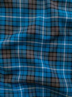 British Designer Deadstock - Yarn Dyed Cotton Shirting - Plaid - Turquoise/Grey