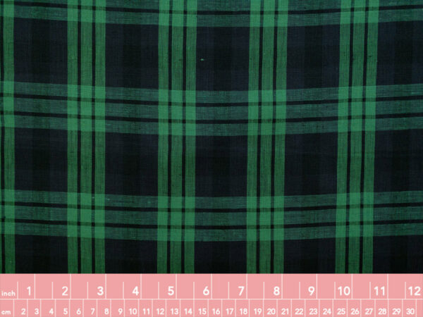 British Designer Deadstock - Yarn Dyed Linen - Plaid - Navy/Emerald