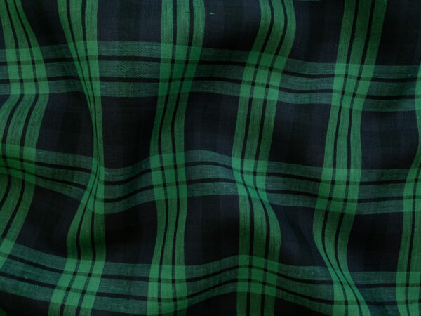 British Designer Deadstock - Yarn Dyed Linen - Plaid - Navy/Emerald