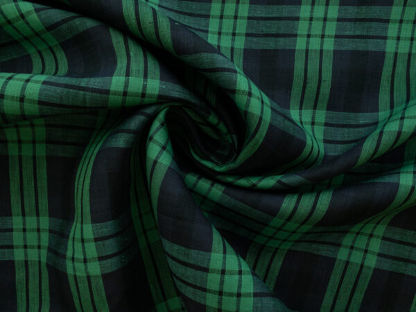 British Designer Deadstock - Yarn Dyed Linen - Plaid - Navy/Emerald