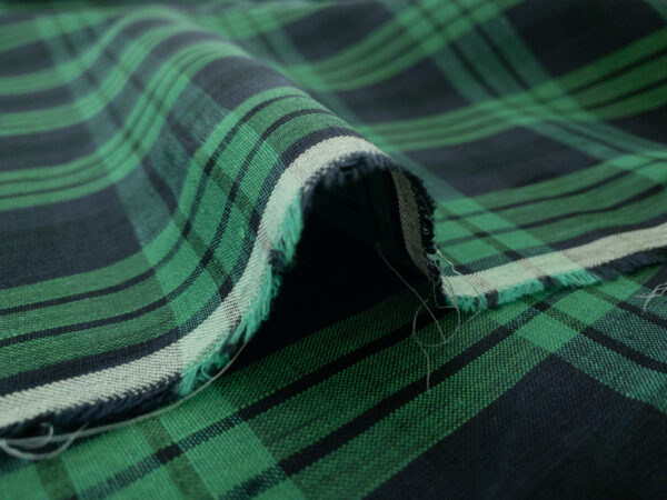 British Designer Deadstock - Yarn Dyed Linen - Plaid - Navy/Emerald