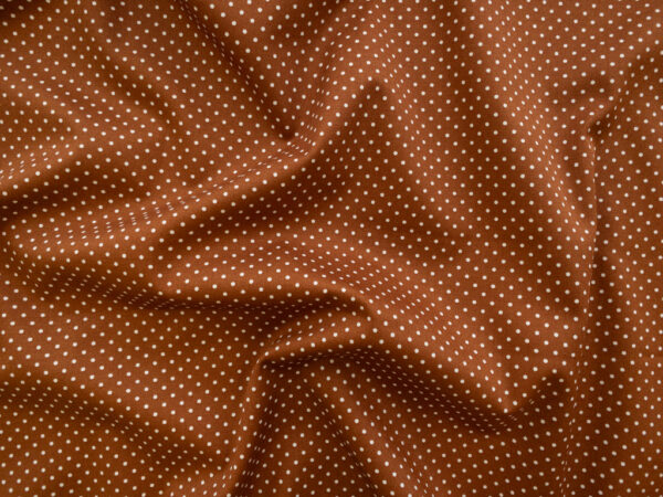 European Designer Deadstock – Cotton/Spandex Stretch Sateen – Polka Dot - Cinnamon