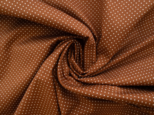 European Designer Deadstock – Cotton/Spandex Stretch Sateen – Polka Dot - Cinnamon