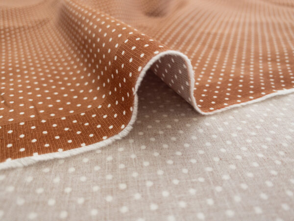 European Designer Deadstock – Cotton/Spandex Stretch Sateen – Polka Dot - Cinnamon