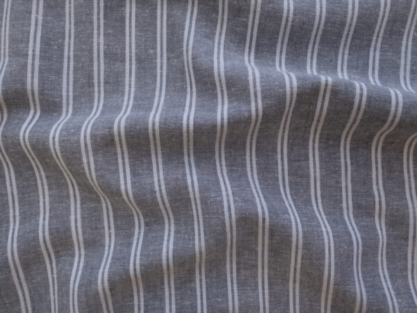 British Designer Deadstock - Yarn Dyed Linen/Viscose - Grey/White Stripe