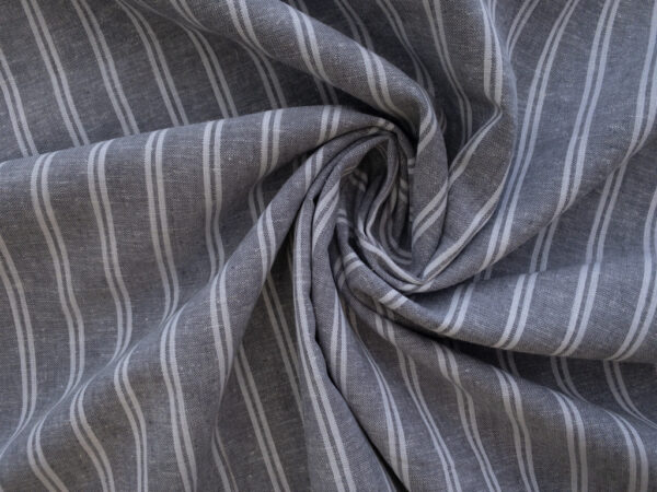 British Designer Deadstock - Yarn Dyed Linen/Viscose - Grey/White Stripe