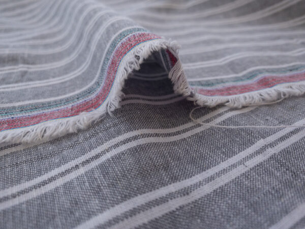 British Designer Deadstock - Yarn Dyed Linen/Viscose - Grey/White Stripe
