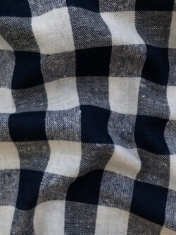 British Designer Deadstock - Yarn Dyed Linen/Viscose - Navy/White Check