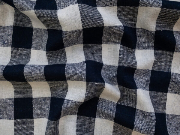 British Designer Deadstock - Yarn Dyed Linen/Viscose - Navy/White Check