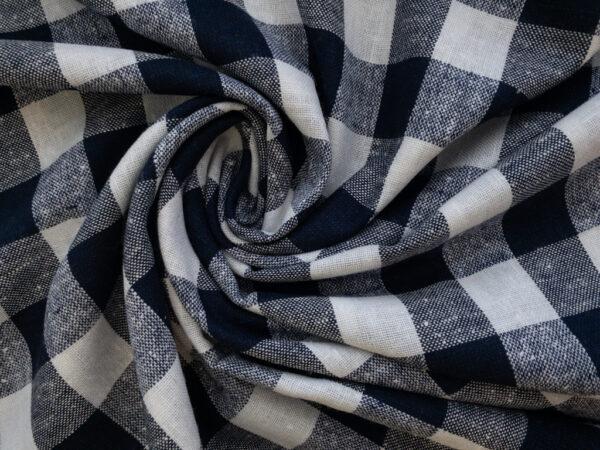 British Designer Deadstock - Yarn Dyed Linen/Viscose - Navy/White Check