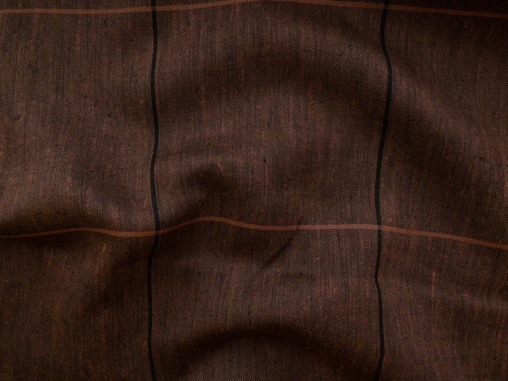British Designer Deadstock - Yarn Dyed Linen - Oversized Plaid - Chocolate/Black  - Stonemountain & Daughter Fabrics