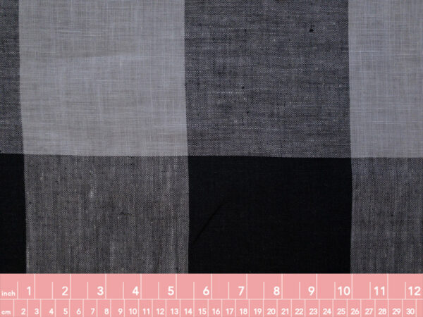 British Designer Deadstock - Yarn Dyed Linen - Oversized Check - Grey/Black