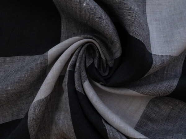 British Designer Deadstock - Yarn Dyed Linen - Oversized Check - Grey/Black