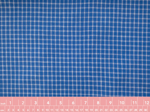 British Designer Deadstock - Yarn Dyed Linen - Mini Check - Sky Blue/White