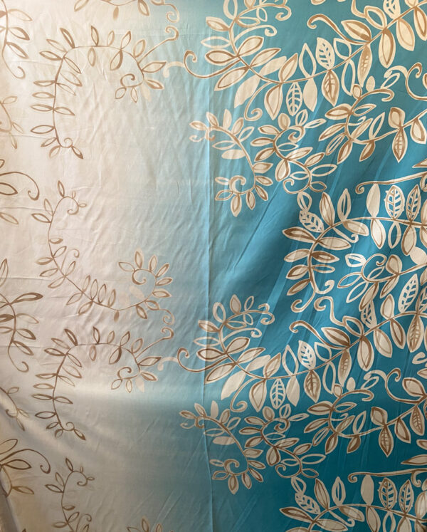 Designer Deadstock - Silk Habotai - Border Print - Blue/Grey Vine