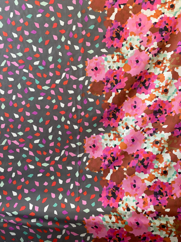 Designer Deadstock - Silk Habotai - Border Print - Pink Confetti Floral