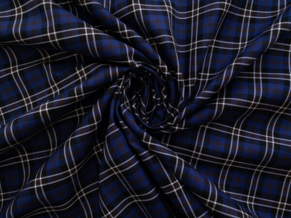 British Designer Deadstock - Yarn Dyed Cotton Shirting - Blue/Brown Plaid