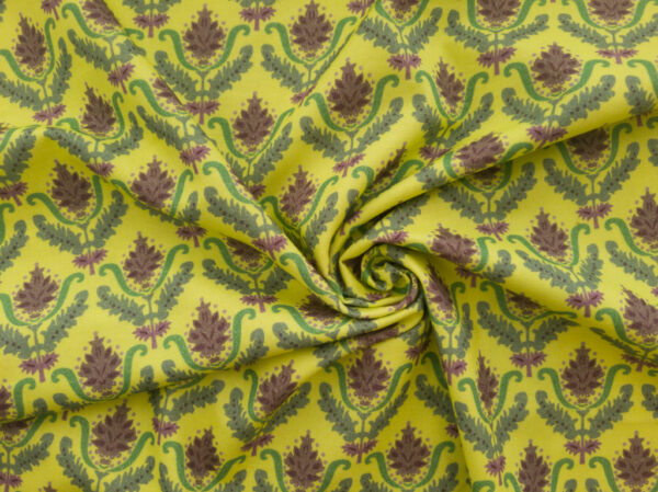 European Designer Deadstock - Cotton Sheeting - Floral Filigree - Yellow
