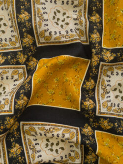 European Designer Deadstock - Cotton Sheeting - Floral and Paisley Tiles - Black/Gold