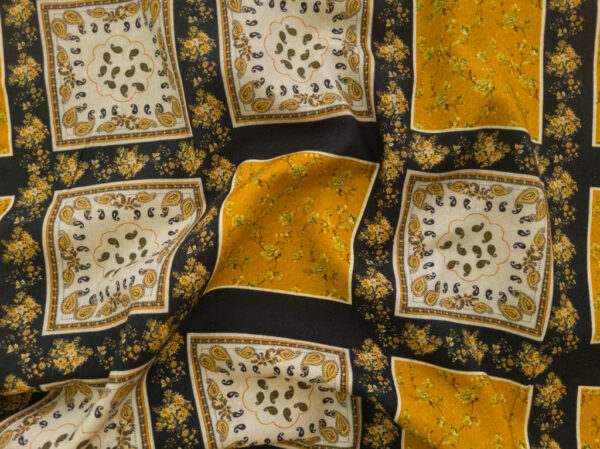 European Designer Deadstock - Cotton Sheeting - Floral and Paisley Tiles - Black/Gold