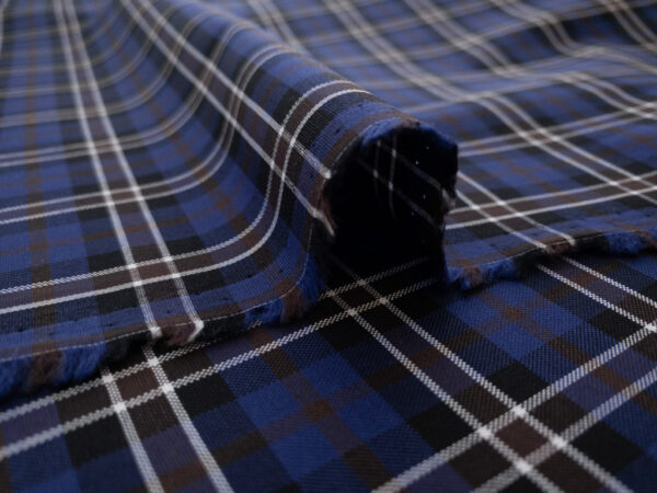 British Designer Deadstock - Yarn Dyed Cotton Shirting - Blue/Brown Plaid