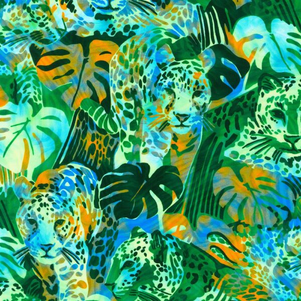 Quilting Cotton - Midnight in the Jungle - Cheetah - Fern