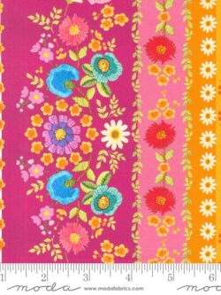 Quilting Cotton – Vintage Soul - Embroidered Bands - Hot Pink