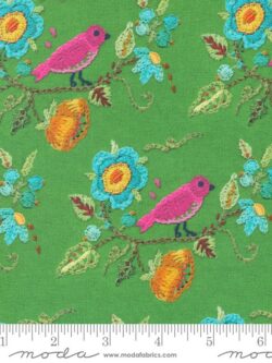 Quilting Cotton – Vintage Soul - Embroidered Birds - Grass