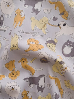 Japanese Cotton Oxford - Dogs at Play - Grey