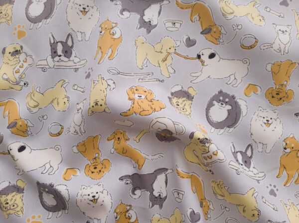 Japanese Cotton Oxford - Dogs at Play - Grey